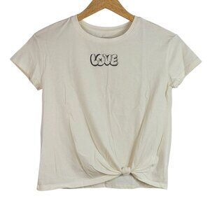 Wonder Nation LOVE T Shirt Cream SZ 10 Large Short Sleeve Front Twist Valentine